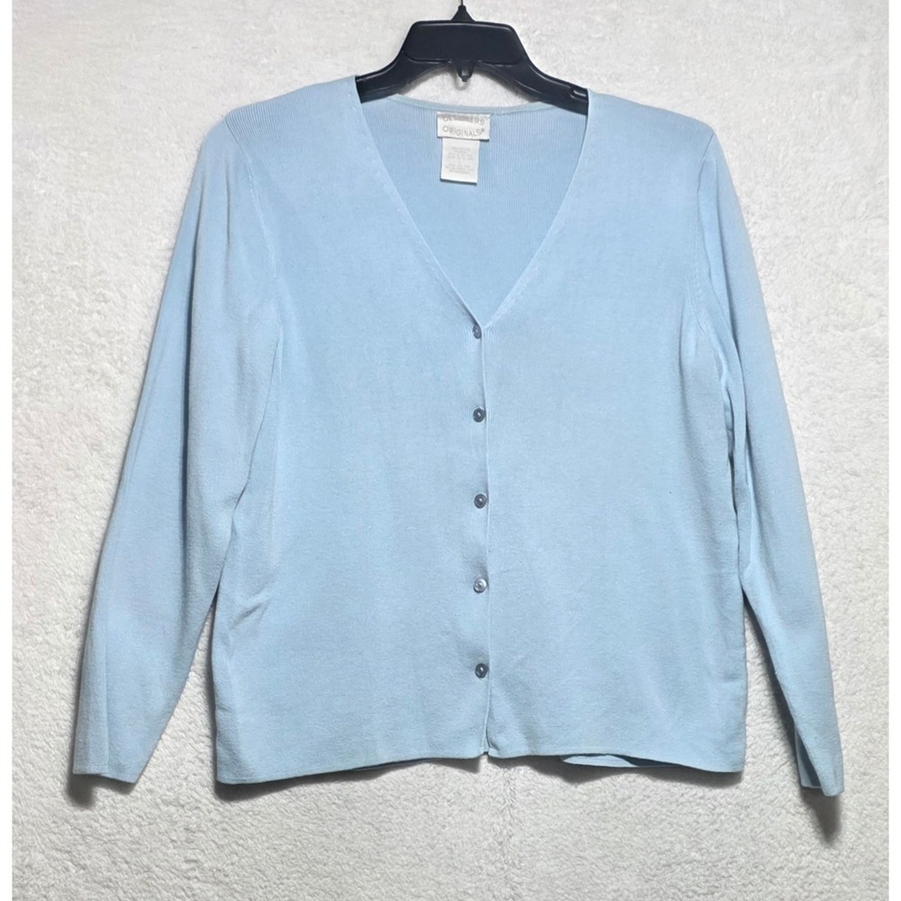 Designers Originals Light Blue 100% Cotton V-Neck Button Front Cardigan Large